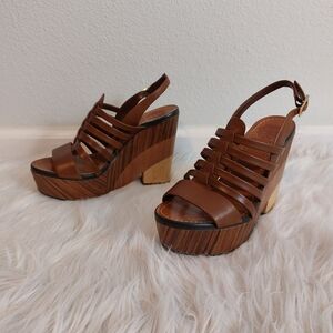 Vince Camuto Onia Root Beer Brown Platform Sandals Size 7 1/2